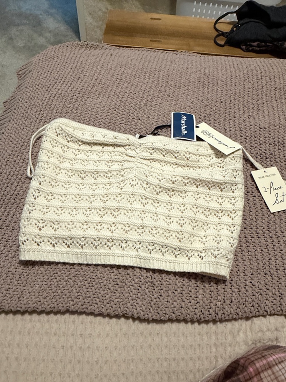 Shelby & Palmer Cream Crochet Knit Strapless Tube Top